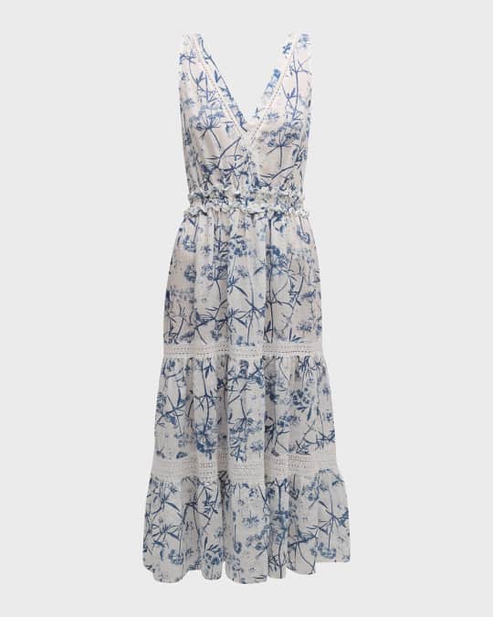 120% Lino Tiered Botanical-Print Linen Maxi Dress | Neiman