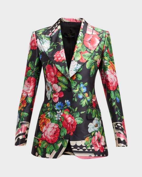 Dolce&Gabbana Floral-Print Single-Breasted Silk Blazer Jacket