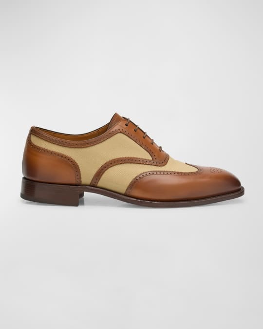 Ralph Lauren Purple Label Men s Devon Canvas and Calfskin Wingtip Brogue Oxfords Neiman Marcus