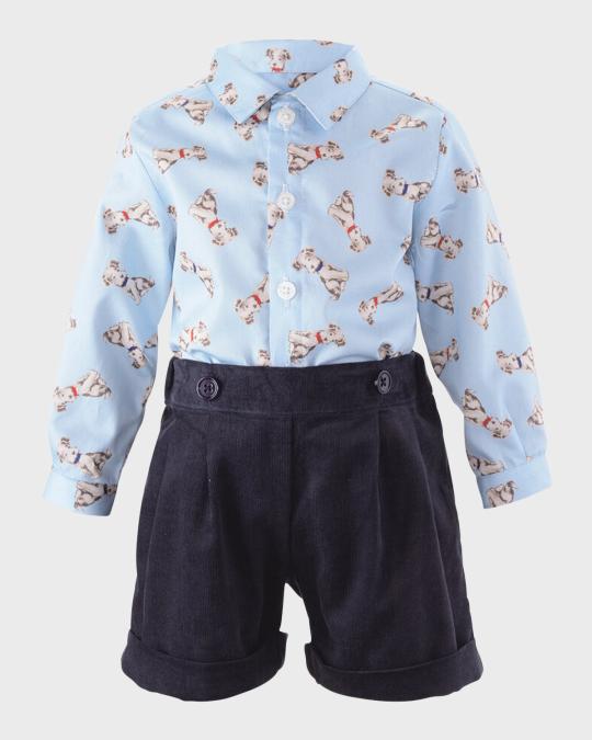 Rachel Riley Boy's Puppy-Print Shirt And Shorts Set, Size 6M-24M ...