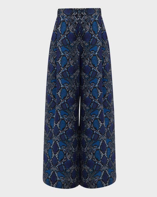 Vivian Snakeskin-Print High-Rise Wide-Leg Pants