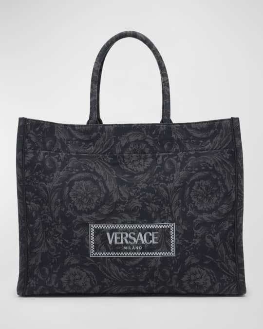 【関税&送料込】Versace Versace Allover Jacquard Canvas Tren Versace Large Black and Gold Print Nylon Stampato Tote Bag