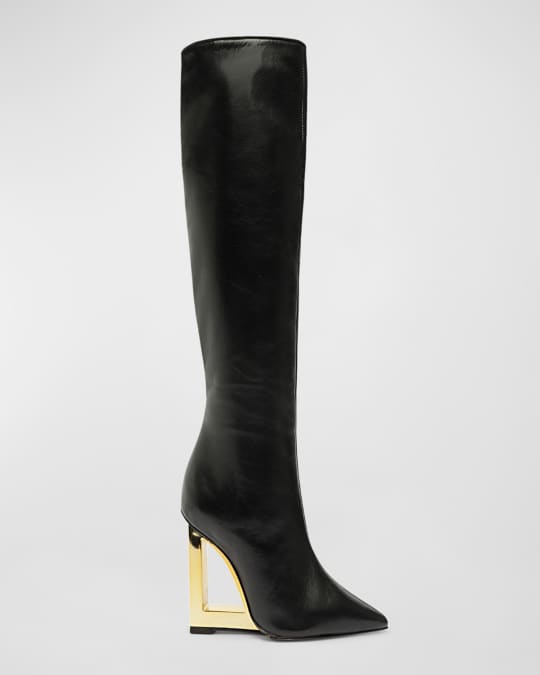 Schutz Filipa Leather Metallic-Heel Knee Boots | Neiman Marcus