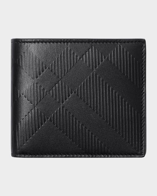 Men's Embossed Check Leather Bifold Wallet