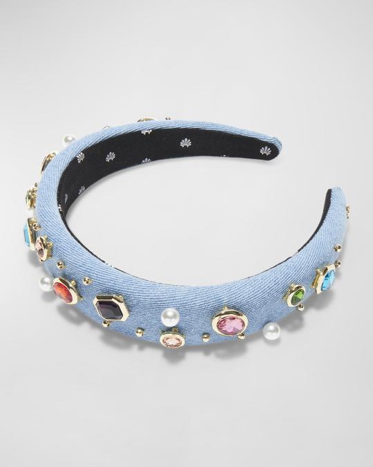 Lele Sadoughi Alice Bezel Embellished Denim Headband  display picture 3