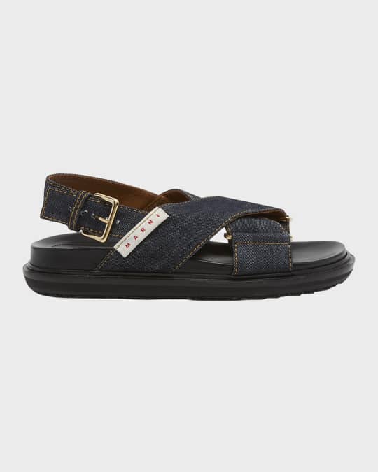 Denim Crisscross Comfort Slingback Sandals