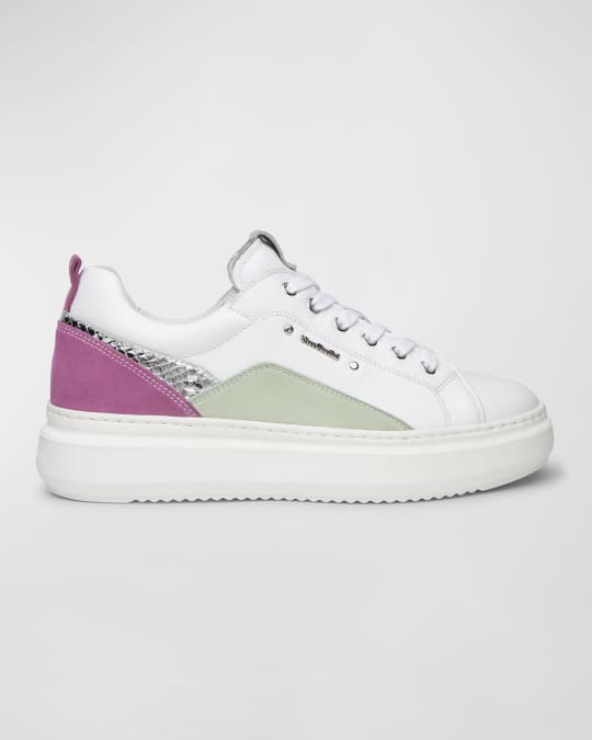 Colorblock Mixed Leather Low-Top Sneakers