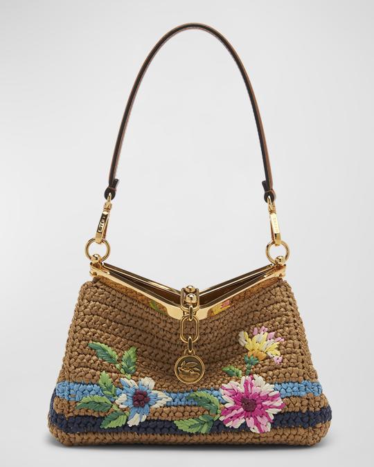 Sam Edelman Layla Floral Raffia Shoulder Bag – Boho-Chic Beach Bag With Top Zip, Adjustable Strap