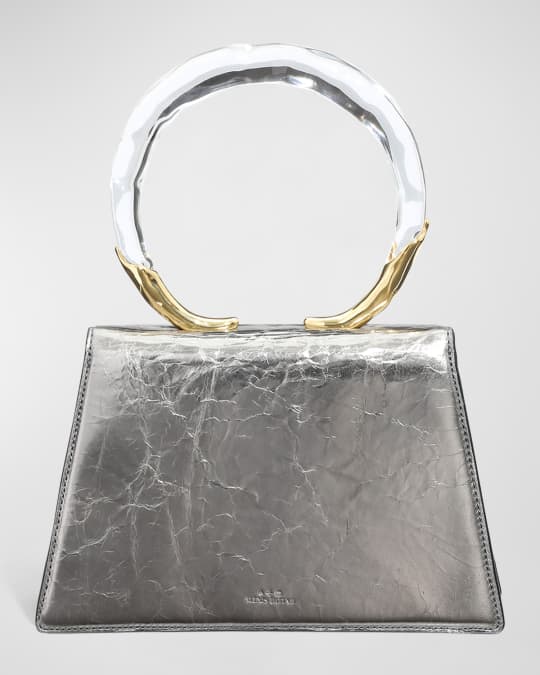 Quad Cracked Metallic Ring Top Handle Bag