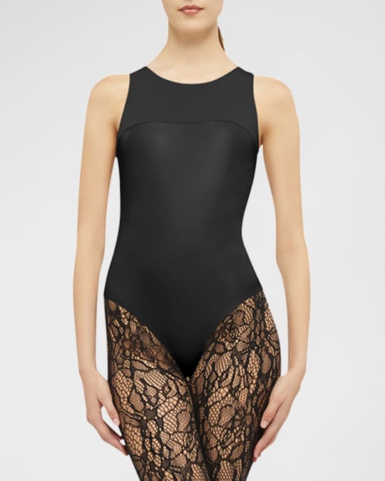 Wolford Sleeveless Vegan Leather Thong Bodysuit Neiman Marcus