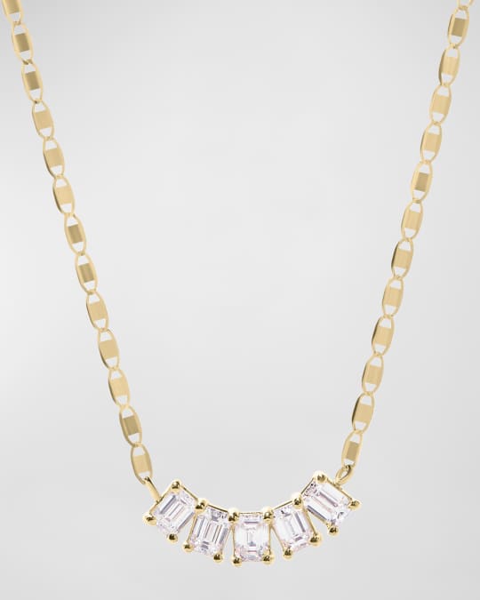 14k Curved Emerald-Cut Diamond Necklace