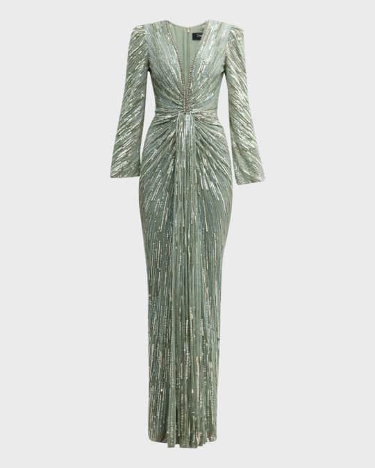 Jenny Packham Darcy Embellished Gown with Gathered Front Neiman Marcus