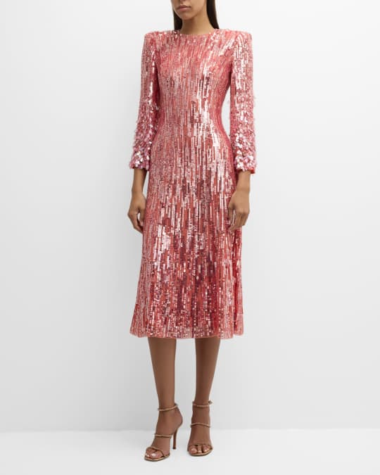Nymph Embellished Strong Shoulder Bracelet Sleeve Midi Dress
