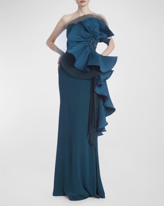 Badgley Mischka Collection Strapless Beaded Ruffle Column Gown