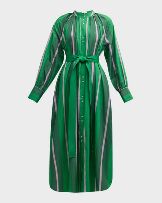 Oroton Calypso Striped Raglan-Sleeve Midi Shirtdress | Neiman Marcus