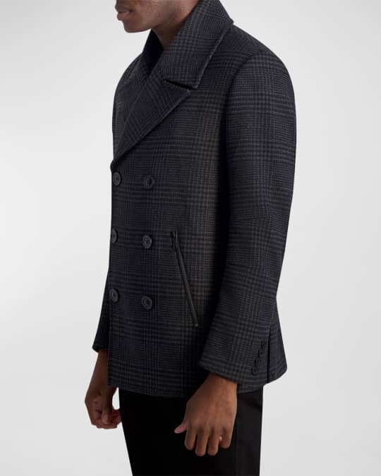 Karl Lagerfeld Paris Men s Plaid Zip Pocket Peacoat Neiman Marcus