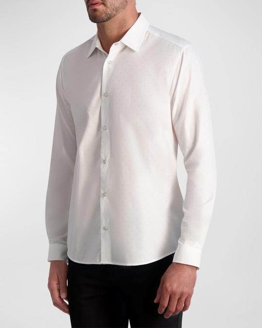 mens white polka dot dress shirt Unique Bargains Men's Long Sleeve Button Slim Polka Dots Shirt 34 White and  Black