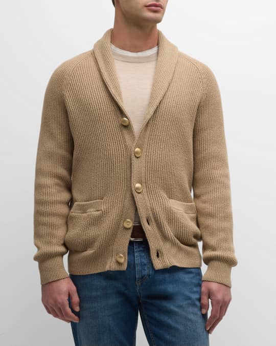 Brunello Cucinelli Men s Cotton Ribbed Shawl Cardigan Sweater Neiman Marcus
