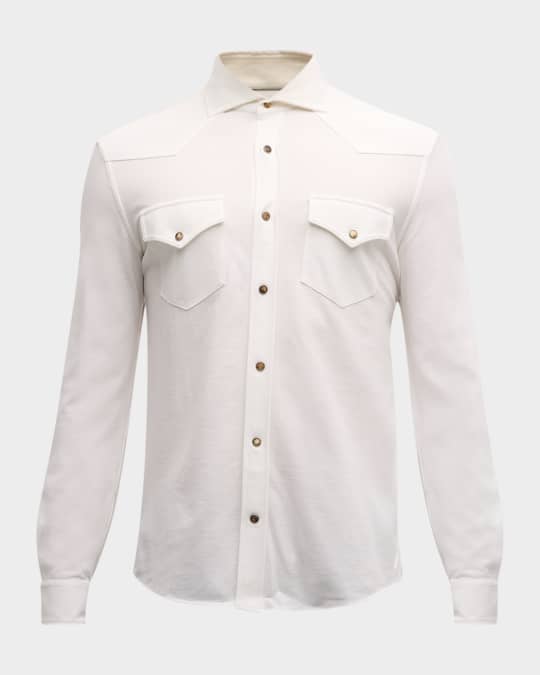 Brunello Cucinelli Men's Pique Western Button-Down Shirt