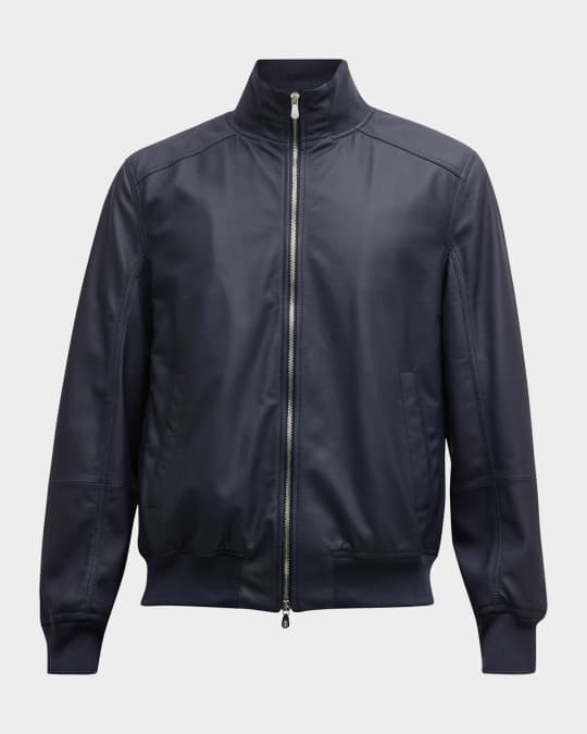 Brunello Cucinelli Men's Leather Full-Zip Bomber Jacket