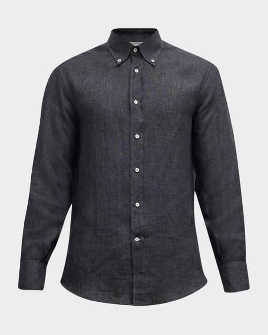 Brunello Cucinelli Men's Linen Casual Button-Down Shirt | Neiman