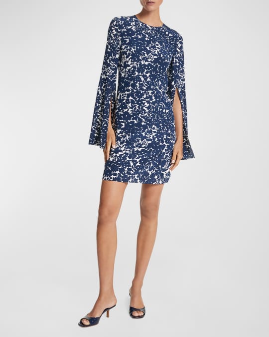 Michael Kors Collection Floral Print Split Long Sleeve Crepe De Chine Mini Dress Neiman Marcus