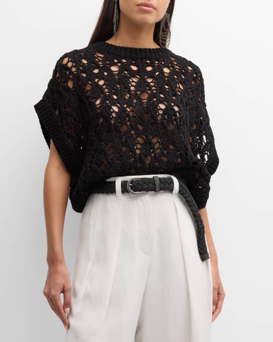 Brunello Cucinelli Open-Net Cap Sleeve Sweater | Neiman Marcus