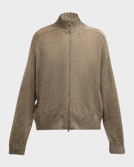 Brunello Cucinelli Shiny Shetland Mohair Wool Zip-Up Cardigan