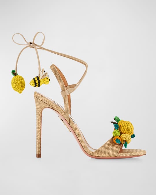 Aquazzura Raffia Citrus Ankle Wrap Sandals Neiman Marcus