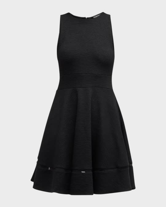 princess polly baby blue dress ASOS DESIGN knitted fit and flare mini dress in black main image 1