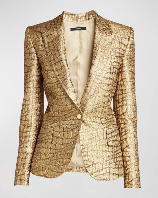 TOM FORD Metallic Croc-Jacquard Single-Breasted Blazer