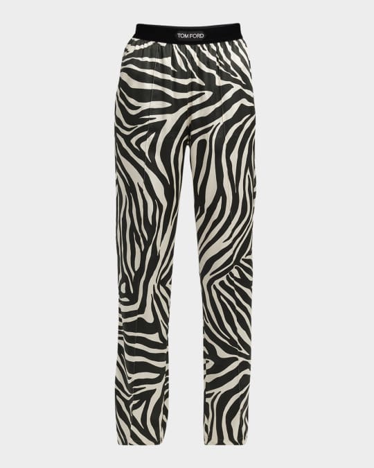 Optical Zebra-Print Silk Pajama Pants