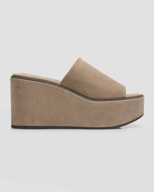 Suede Slide Wedge Platform Sandals