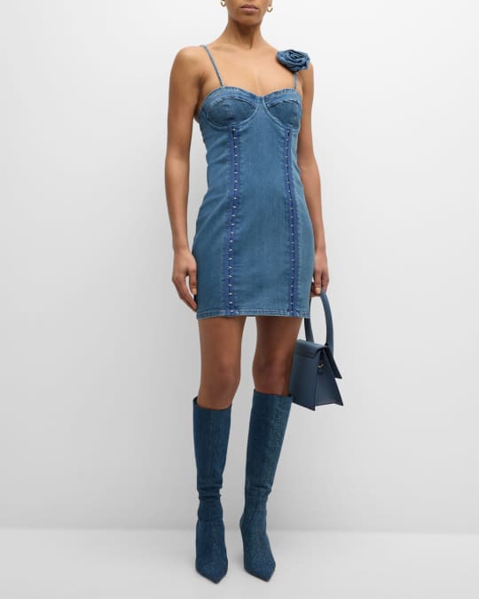 white christmas dresses ROTATE Birger Christensen - Kjoler - Denim Laced Mini Dress - Light Blue  Denim main image 0