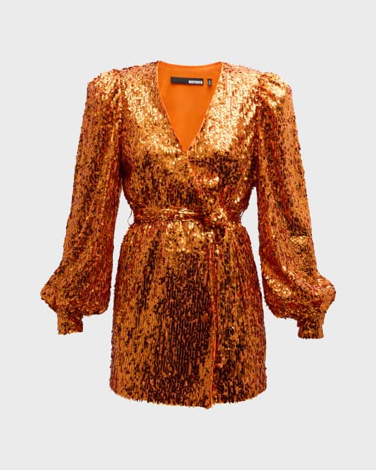 Rotate Birger Christensen Long-Sleeve Sequined Mini Dress | Neiman Marcus