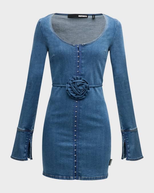 Rotate Birger Christensen Scoop-Neck Stretchy Denim Mini Dress | Neiman  Marcus