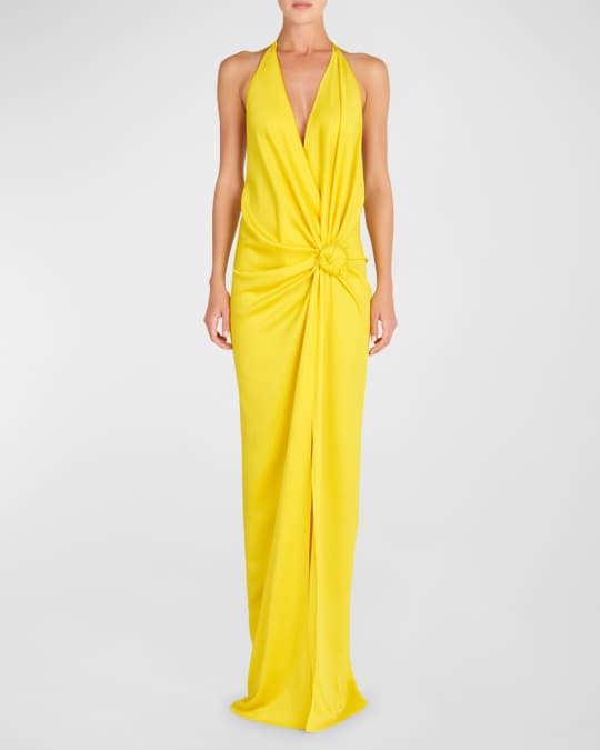Silvia Tcherassi Torgiano Plunging Halter Knotted Slit-Hem Gown | Neiman  Marcus