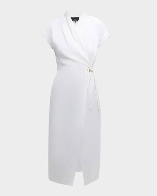 Silk Wrap Midi Dress with Tie Detail