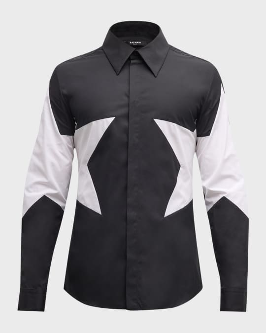 balmain men's dress shirt Balmain Men's Star-Print Dress Shirt