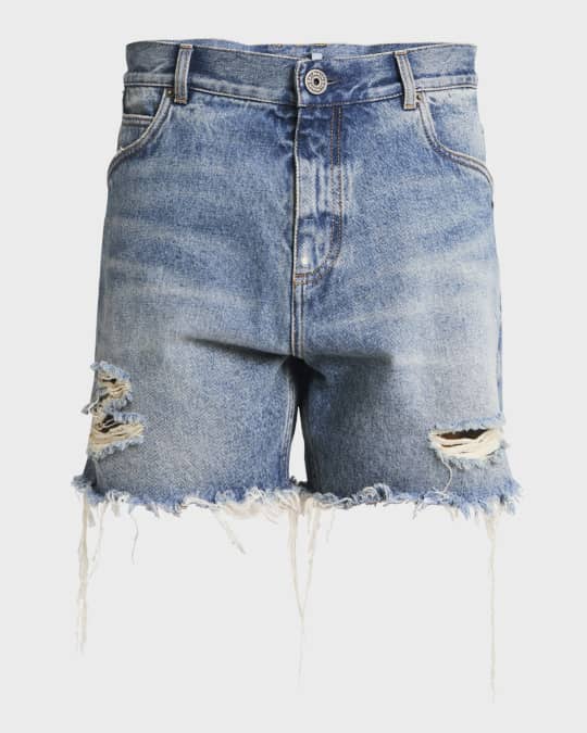 Balmain Men's Destroyed Denim Shorts | Neiman Marcus