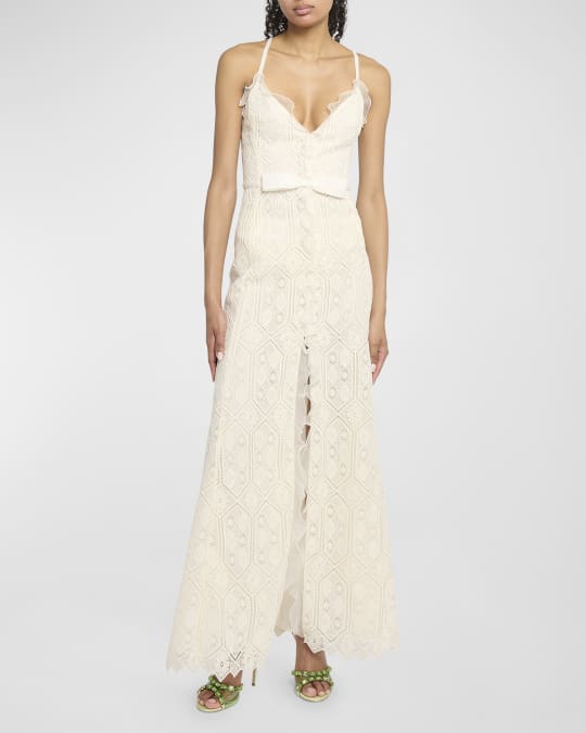 Giambattista Valli Ruffle Bow-Waist Slit-Hem Crochet Maxi Dress | Neiman  Marcus