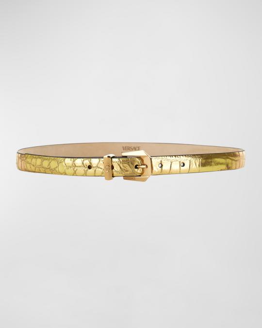 Versace La Medusa Metallic Croc-Embossed Leather Belt  display picture 3