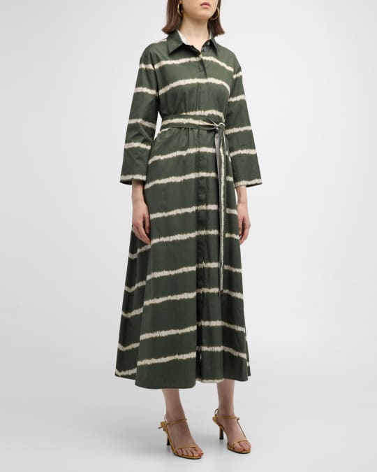 Max Mara Olanda Abstract Stripe Self-Tie Midi Dress | Neiman