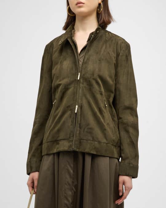 Max Mara Jene Suede Stand Collar Jacket Neiman Marcus