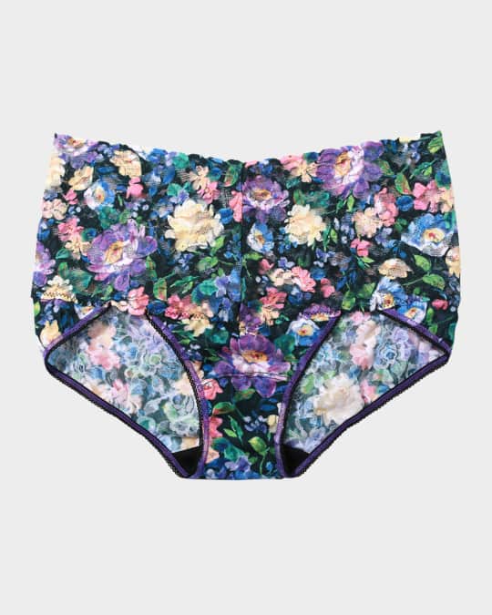 Floral-Print Retro Lace V-Kini Briefs