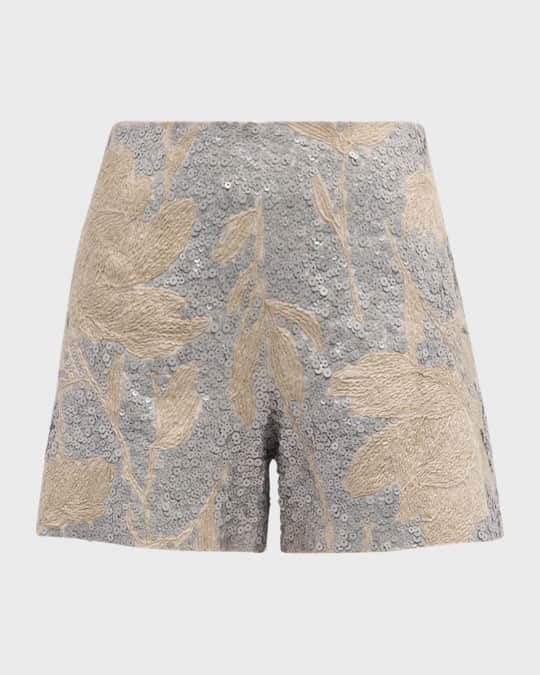 ショートパンツ Brunello Cucinelli Linen Shorts With Sequins Embroidery Brunello Cucinelli Linen shorts with back pockets and belt
