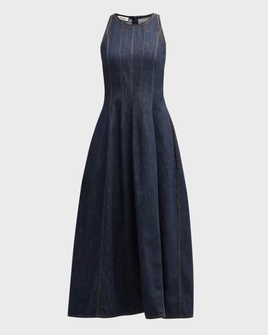 white christmas dresses Dark Indigo Structured Denim Dress – Floor-Length Tailored Silhouette main image 1