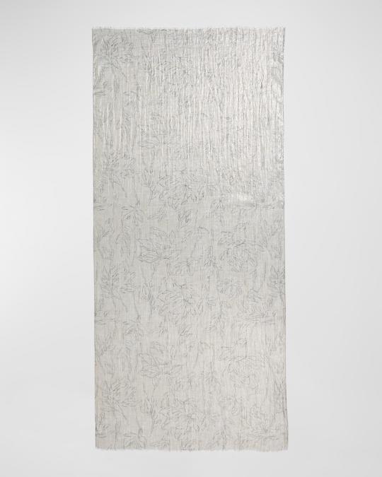 Brunello Cucinelli Linen Lurex Magnolia Outline Scarf | Neiman Marcus