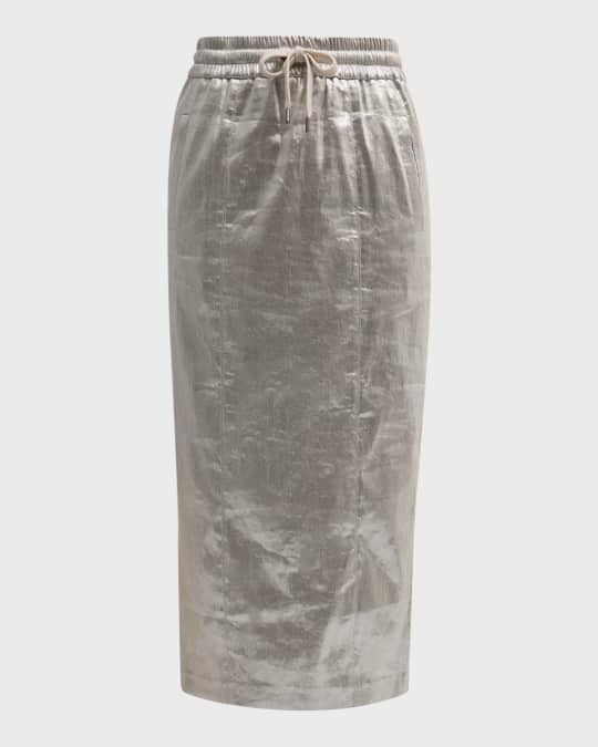 Brunello Cucinelli Metallic Linen Column Midi Skirt Neiman Marcus