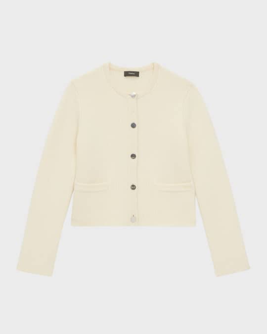 【Theory】Women Felted Wool Cash Classic Knit Jacket - Ivory Theory Short Cashmere and Wool Knit Jacket | Neiman Marcus